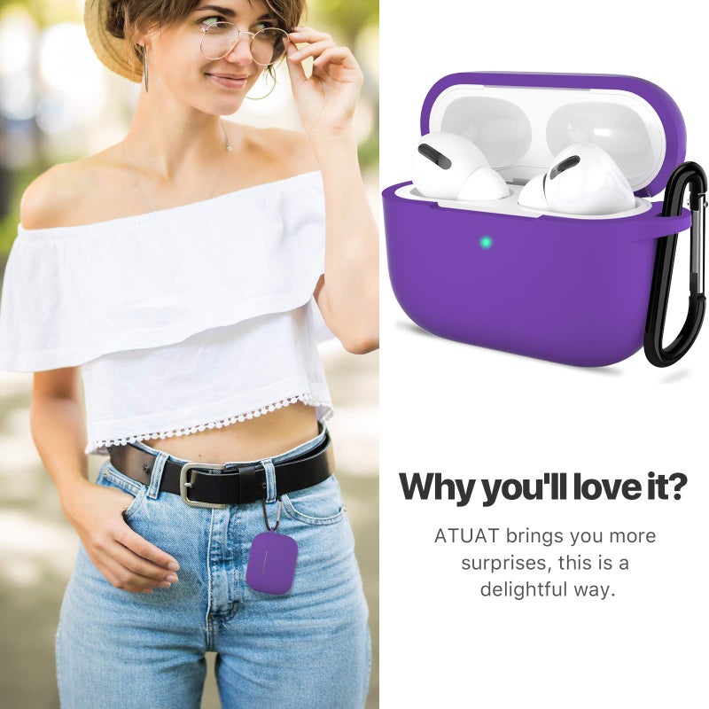 ATUAT for AirPods Pro 1st/2nd Generation Case Cover, Protective Silicone Skin Accessories with Keychain for Women Men for Apple AirPods Pro 2019/2022 Charging Case,Front LED Visible-Purple - Image 5